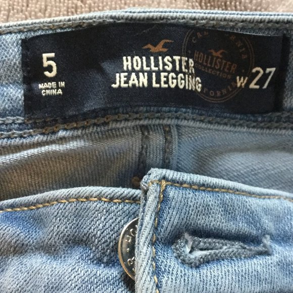 Light Wash Distressed Hollister Jean Leggings.  Size 5. Waist 27. - Picture 3 of 8
